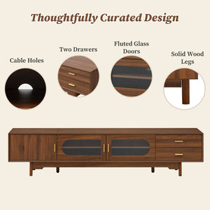 English Elm 78inch Walnut Entertainment Center Fluted Glass Solid Wood Legs Modern Living Room N710P362203P
