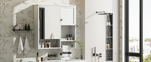 English Elm 29'' Modern Wall Mounted Medicine Cabinet with Mirror, Spacious Adjustable Shelves, Towel Bar and Durable MDF Finish White N710P209440K
