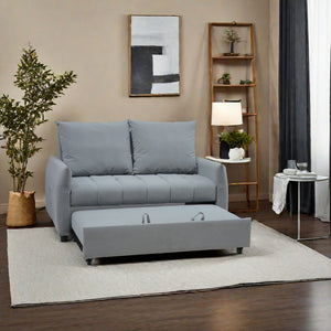 English Elm Modern Velvet 3-in-1 Sleeper Sofa Bed Convertible Loveseat Light Blue with USB, Storage Pockets & Pillows, Adjustable Backrest W1183S00021