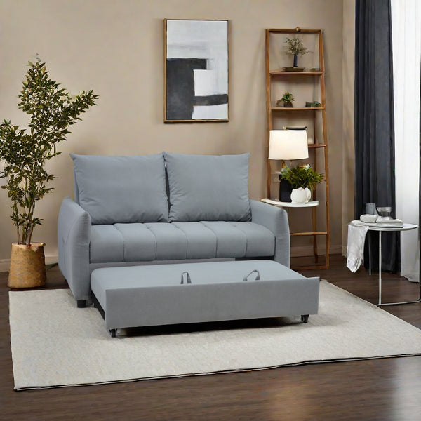 English Elm Modern Velvet 3-in-1 Sleeper Sofa Bed Convertible Loveseat Light Blue with USB, Storage Pockets & Pillows, Adjustable Backrest W1183S00021