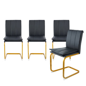 English Elm Modern Pu Leather Cantilever Dining Chairs Set of 4 with Steel Arc Frame for Kitchen Black+Gold W5123P454213