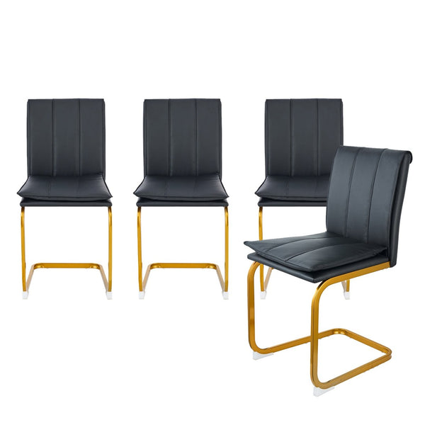 English Elm Modern Pu Leather Cantilever Dining Chairs Set of 4 with Steel Arc Frame for Kitchen Black+Gold W5123P454213