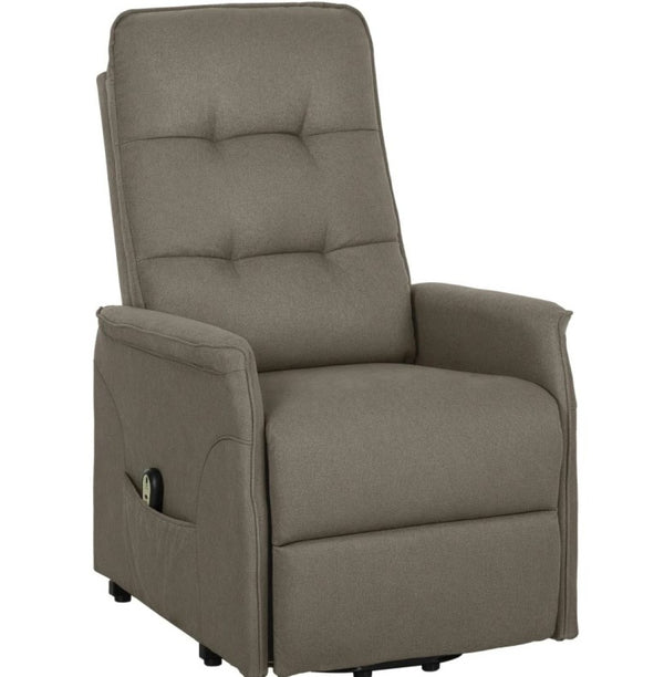 English Elm Fabric Power Lift Recliner Chair with Tufted Linen Feel Upholstery and Side Storage Pocket Coffee T3971P412407