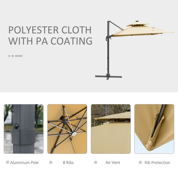 English Elm Outsunny 10Ft Solar Led Cantilever Umbrella - 360° Rotation, Tilt, Crank For Stylish Outdoor Shade W2225P217592-GIGA