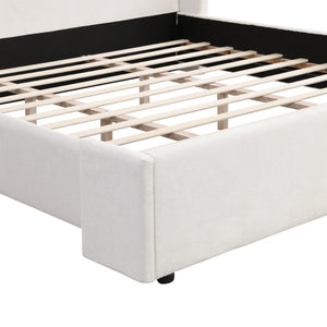 English Elm Elegant Wingback King Bed Tall White Fabric Upholstered Frame for Master Bedroom N769K370471W