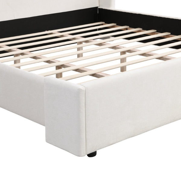 English Elm Elegant Wingback King Bed Tall White Fabric Upholstered Frame for Master Bedroom N769K370471W