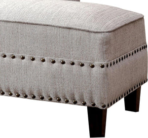 English Elm Modern Upholstered Chaise with Nailhead Trim and Curved Arm, Linen-Like Fabric, Dark Cherry Frame Beige 61 L x 26 W x 24 H B2741P305689