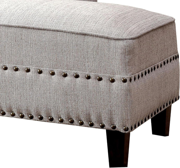 English Elm Modern Upholstered Chaise with Nailhead Trim and Curved Arm, Linen-Like Fabric, Dark Cherry Frame Beige 61 L x 26 W x 24 H B2741P305689