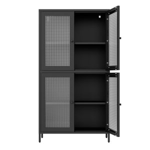English Elm Classic Metal Storage Cabinet - Elegant Display Case With 4 Glass Doors & Adjustable Shelves For Home W2378P176270