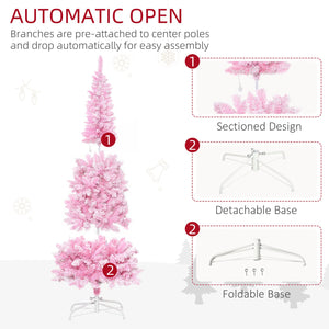 English Elm Homcom 6Ft Snow Flocked Pencil Christmas Tree With Warm White Leds – Perfect Space-Saving Holiday Decor W2225P229398