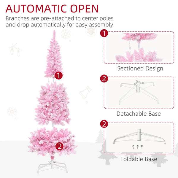English Elm Homcom 6Ft Snow Flocked Pencil Christmas Tree With Warm White Leds – Perfect Space-Saving Holiday Decor W2225P229398