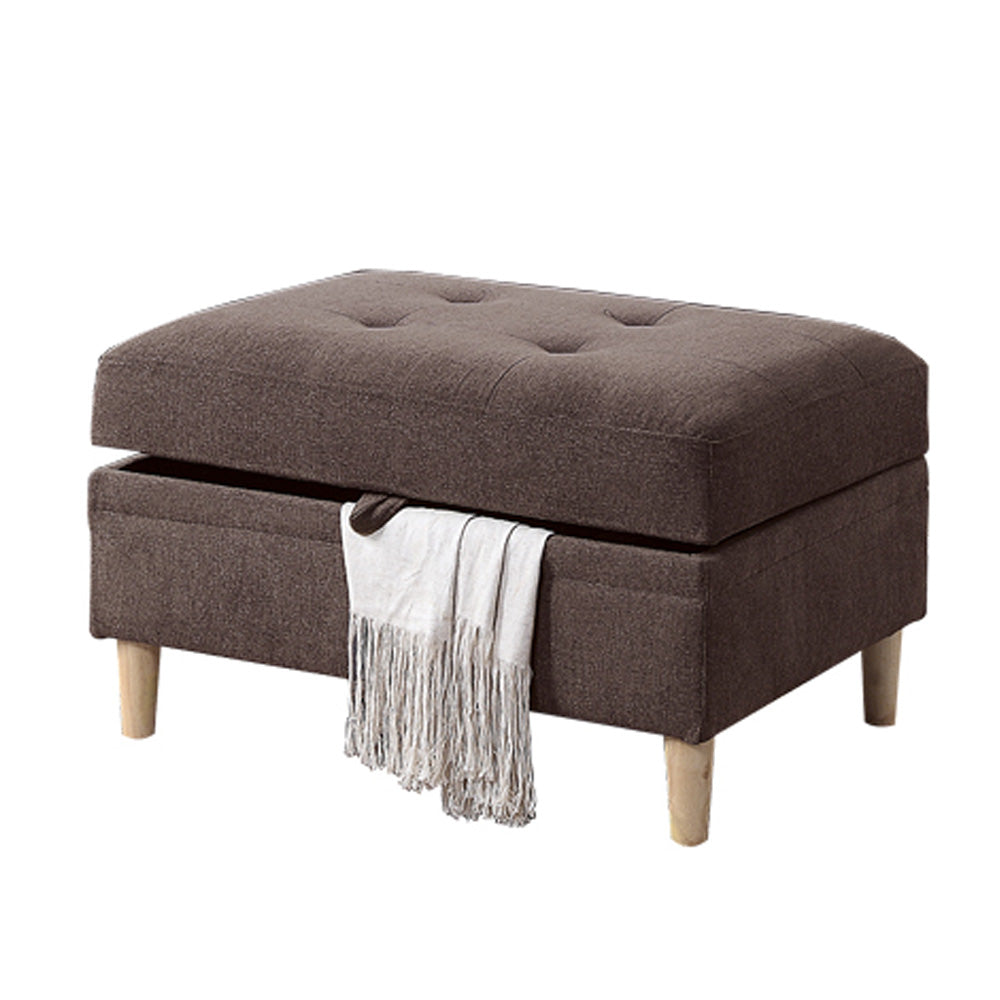 English Elm 3 Piece Sectional Set Reversible Chaise & Storage Ottoman in Chocolate Chenille with Tufted Cushions and Pillows B089S00179