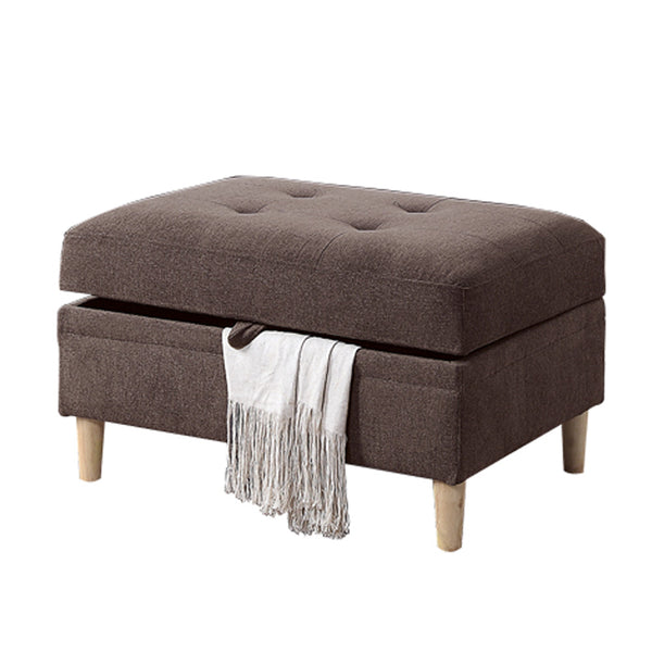 English Elm 3 Piece Sectional Set Reversible Chaise & Storage Ottoman in Chocolate Chenille with Tufted Cushions and Pillows B089S00179