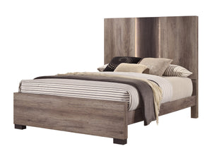 English Elm Contemporary Queen Panel Bed with LED Lighted Headboard, Distressed Textured Wood Finish, Stylish Durable Craftsmanship beige brown,Gray 81.6 L x 49 W x 7 H B011S01503