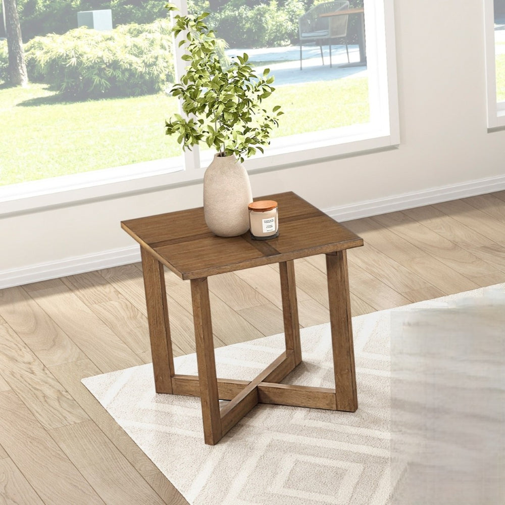 English Elm Contemporary Maple Walnut Veneer Square Side Table Warm Brown Cross Pattern Living Room B011P459316
