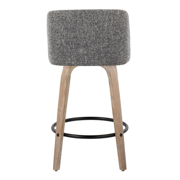 English Elm Toriano 26" Mid-Century Modern Swivel Counter Stools In White-Washed Wood & Grey Noise Fabric - Set Of 2 B202S00414-GIGA