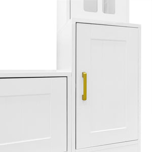 English Elm VIBE Luxury 98.4" Wall Unit Entertainment Center with Bookshelves, Tempered Glass Cabinets & Shelves White SJ000150AAK