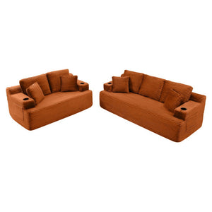 English Elm Boneless Floor Sofa Corduroy Upholstered 5 Seat with Cup Holders and Side Pockets W1117S00432