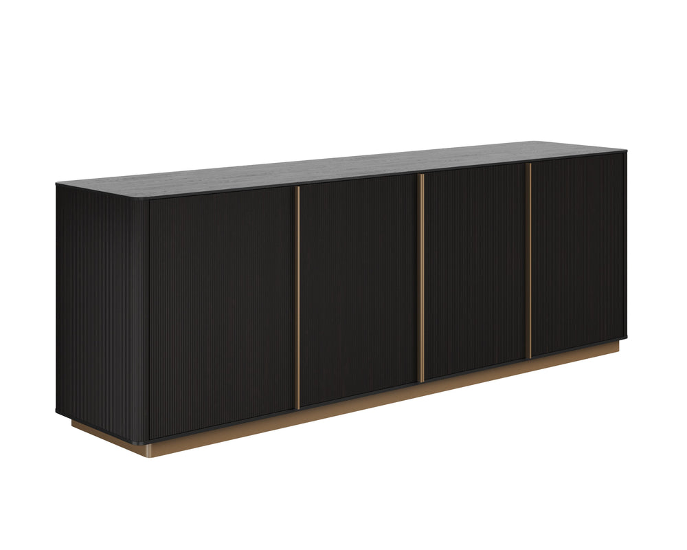 Sunpan Kalla Sideboard: Elegant Oak Design with Brushed Gold Accents, Soft Closing Doors, and Adjustable Shelves Charcoal