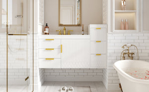 English Elm 30" Bathroom Vanity with Sink — Wall-Mounted Ceramic Basin, Soft-Close Storage, Floating Modern Design White N710S324096K