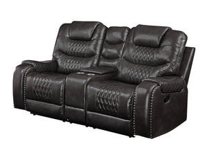English Elm Braylon Magnetite Faux Leather 3-Piece Manual Recliner Set in Brown with Console, Cup Holders and Storage B2726S00187