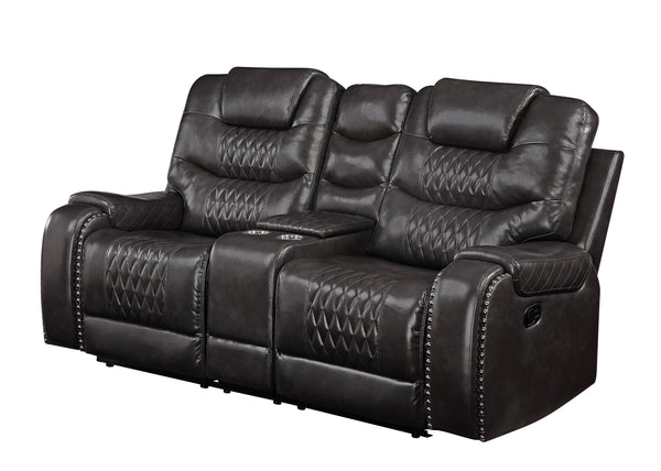 English Elm Braylon Magnetite Faux Leather 3-Piece Manual Recliner Set in Brown with Console, Cup Holders and Storage B2726S00187