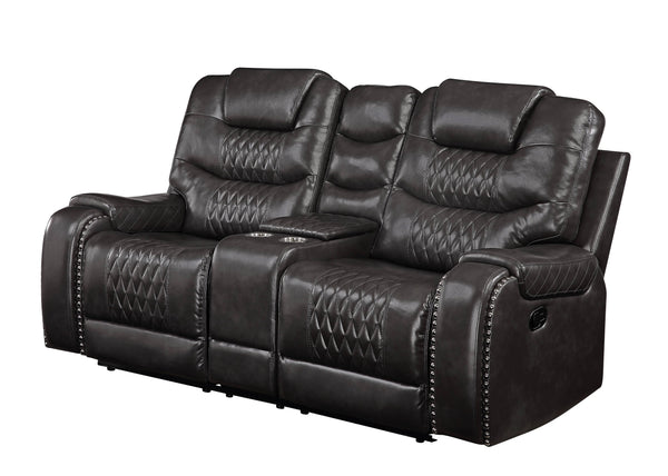 English Elm Braylon Magnetite PU Leather Manual Recliner Sofa with Diamond-Tufted Detail, Nailhead Trim, Cupholder and Storage Brown 79 L x 32 W x 29 H B2726P250936