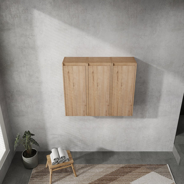 English Elm 36" Bathroom Side Cabinet Wall-Mounted With 3 Soft-Close Doors, Reversible Hinges, Scratch-Resist Finish W999S00220