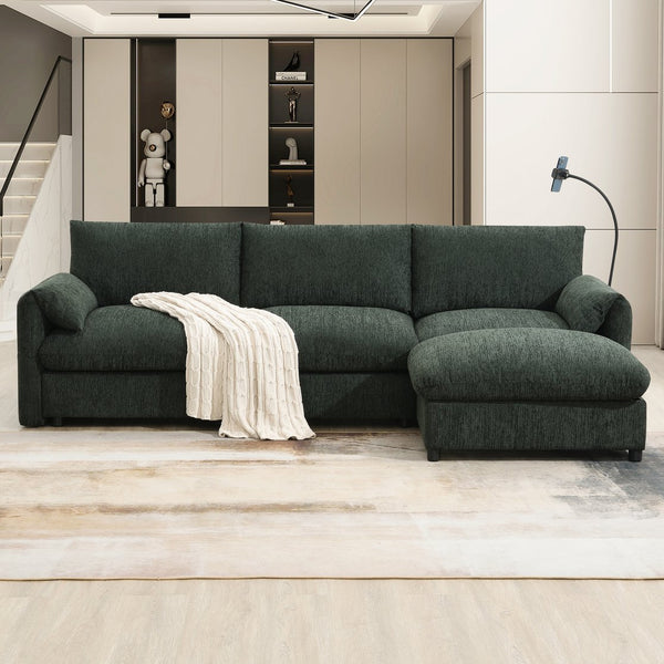 English Elm 96.5'' L-Shaped Sectional Sofa with Giant Storage Ottoman, USB Type-C Charger, Phone Holder and Pocketed Arms Green N723S8776F