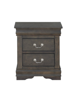 English Elm Dark Grey Romantic 2-Drawer Nightstand with Luxurious Pulls, Solid Pine Build, Classic Moldings B062P209407