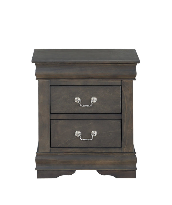 English Elm Dark Grey Romantic 2-Drawer Nightstand with Luxurious Pulls, Solid Pine Build, Classic Moldings B062P209407