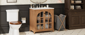 English Elm Christopher Knight Home® - 30 Inches Vintage Rustic Bathroom Vanity With Ceramic Sink, Soft-Closing Doors & Antique Bronze Pulls N817P299512N