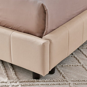 English Elm Full Upholstery Bed Frame with Tufted Velvet Sofa-Style Backrest and Armrests, Sturdy 500lb Capacity Pink W487S00292