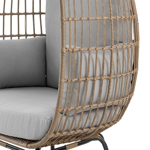 English Elm Spezia Freestanding Egg Chair with Removable Waterproof Cushions, Steel Rattan Frame for Indoors Outdoors Cream+Grey B365P397661