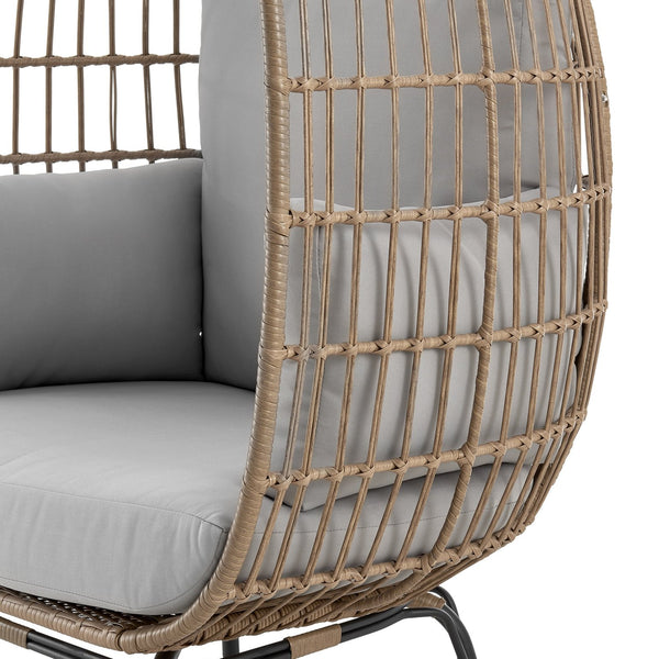 English Elm Spezia Freestanding Egg Chair with Removable Waterproof Cushions, Steel Rattan Frame for Indoors Outdoors Cream+Grey B365P397661