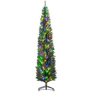 English Elm Homcom 8Ft Tall Slim Pencil Christmas Tree With 250 Led Lights, 668 Branches, Easy Assembly & Storage W2225P249680