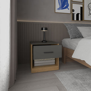 English Elm Alder Modern 19.7" One Drawer Nightstand with Open Shelf, Compact Durable MDF End Table, Gray Oak B070P286464