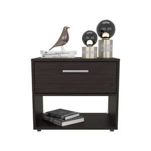 English Elm Nightstand, Compact Engineered Wood Design with Drawer and Open Shelf, Modern Eco-Friendly Finish Walnut 26.77 L x 19.69 W x 5.91 H B097P296837