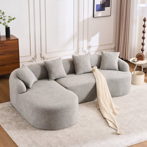 English Elm Boneless L-Shape Sectional Sofa with Curved Chaise Modern Modular Chenille Couch 30D Foam Comfort Lounge Elegance for Living Room Apartments Light Gray W2231S00010