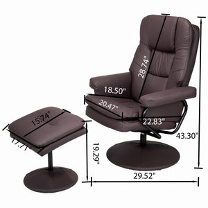 English Elm Swivel Faux Leather Manual Recliner with Ottoman Ergonomic Lounge Chair for Living Room W1622P460958