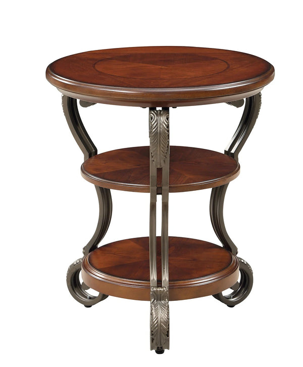 English Elm Traditional Elegant Brown Cherry Side Table with Ornate Scroll Legs and Open Shelf for Living Room Decor Brown Multi 27 L x 27 W x 7 H B011P203062