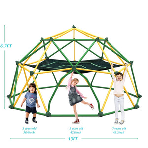 English Elm 13ft Geodesic Dome Climber with Hammock Powder Coated Steel Backyard Play Structure Yellow MS306993AAL