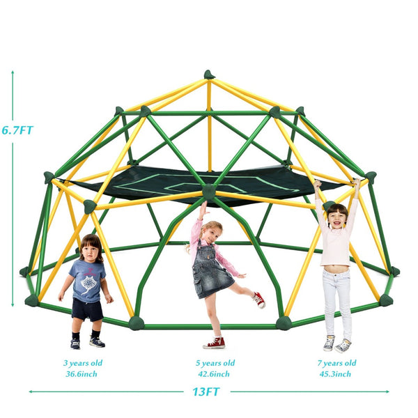 English Elm 13ft Geodesic Dome Climber with Hammock Powder Coated Steel Backyard Play Structure Yellow MS306993AAL