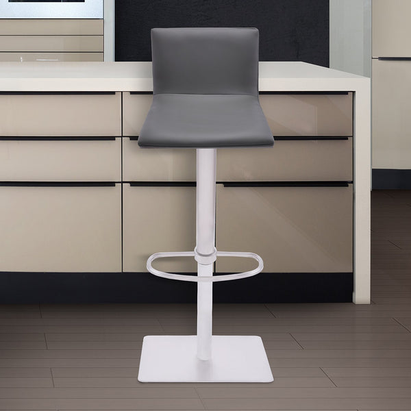 English Elm Rhyssa Adjustable Barstool Brushed Stainless Steel, Gray Faux Leather, Walnut Back — Modern, Sturdy Comfort B2736P268546