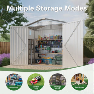 English Elm 6x Galvanized Steel Outdoor Storage Shed with Peaked Roof Skylight and Lockable Door W3213P309060