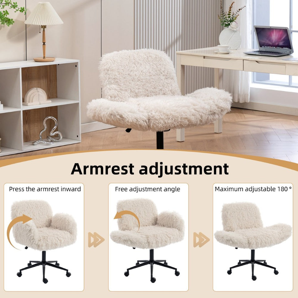 English Elm Criss Cross Swivel Chair Fluffy Lamb Wool Fleece Ergonomic Seat for Home Office W3248P424651