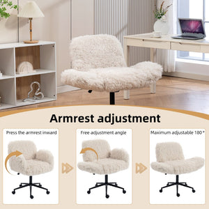 English Elm Criss Cross Swivel Chair Fluffy Lamb Wool Fleece Ergonomic Seat for Home Office W3248P424651
