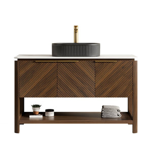 English Elm Dipa 48 Inch Floating Bathroom Vanity Walnut Cabinet Sintered Stone Top Led Sensor W2615S00723