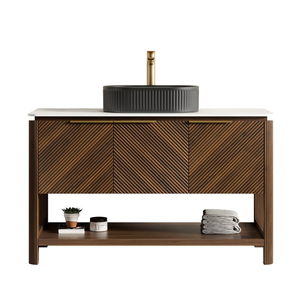 English Elm Dipa 48 Inch Floating Bathroom Vanity Walnut Cabinet Sintered Stone Top Led Sensor W2615S00723