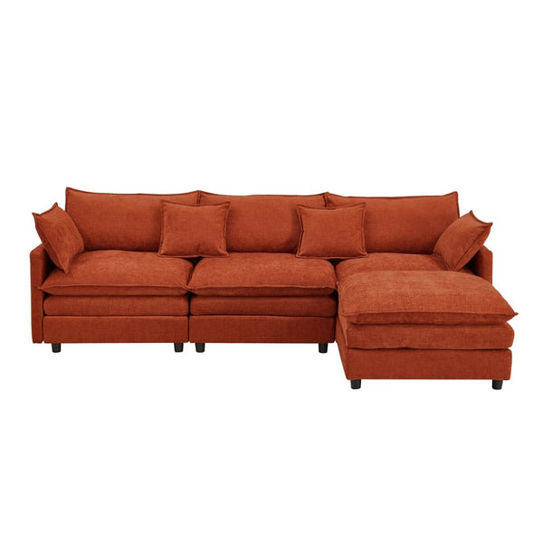 English Elm 105" L-shaped Chenille Sectional with Ottoman Pocket Spring Living Room Sofa Dark Orange W1097S00289